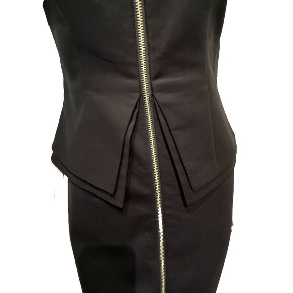 Ted Baker London Jamthun Kwyli Zip Peplum Dress Black Gold Hardware Sz 1 (4) - Picture 3 of 8